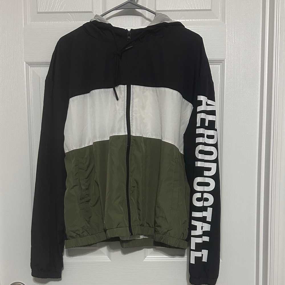 Aeropostale Black and Olive Hooded Jacket